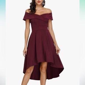 Size M. A- Line. Off shoulder wine red cocktail dress dress